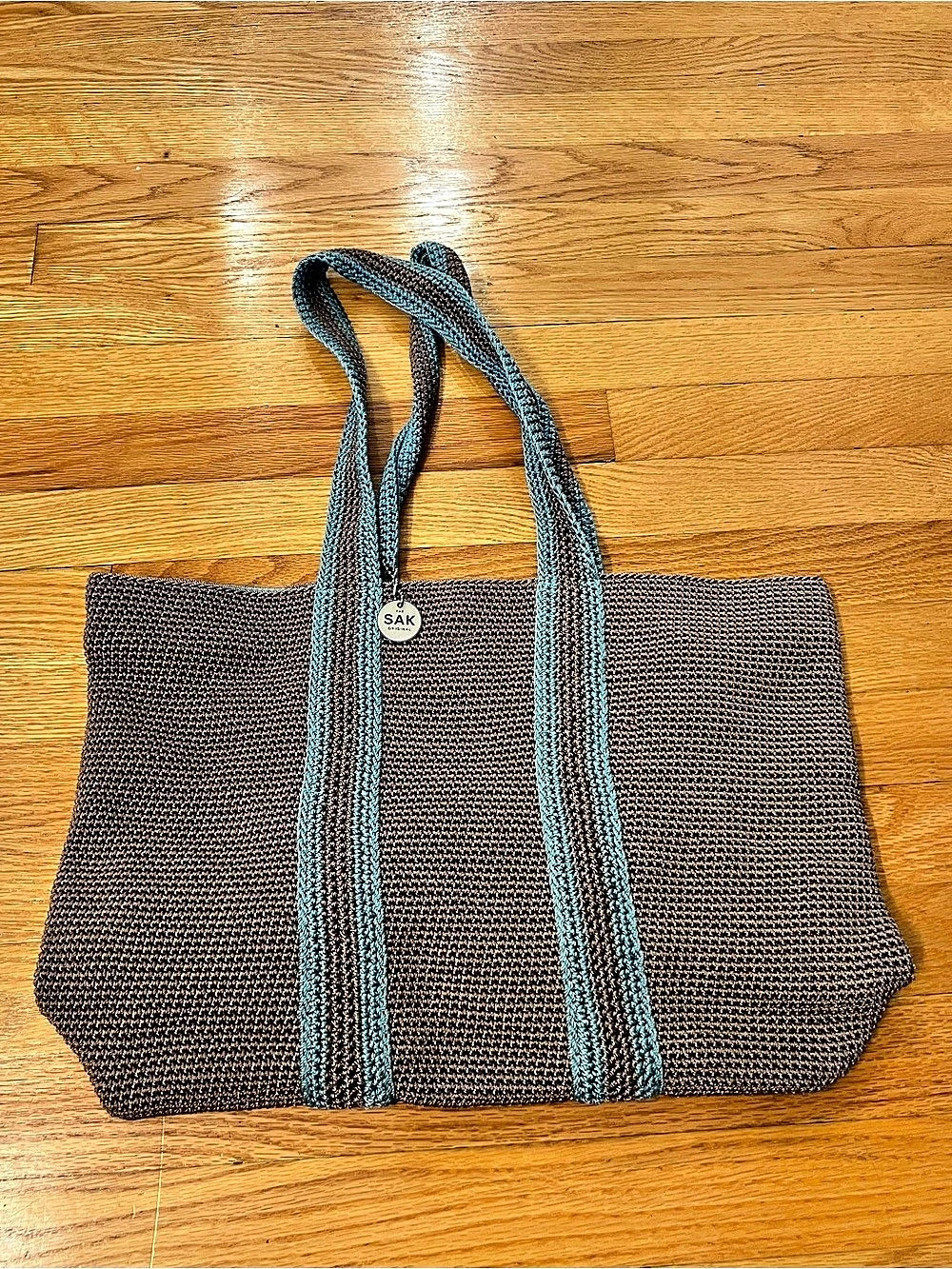 Sak Woven Color Block Tote in Brown & Blue purse
